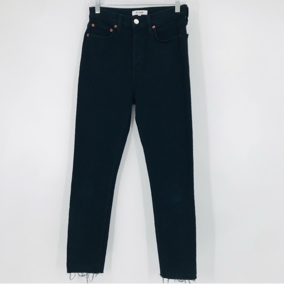 RE/DONE 90’s High Rise Ankle Crop Denim Jeans Jet Blue Black Wash Size 28 - Picture 1 of 9